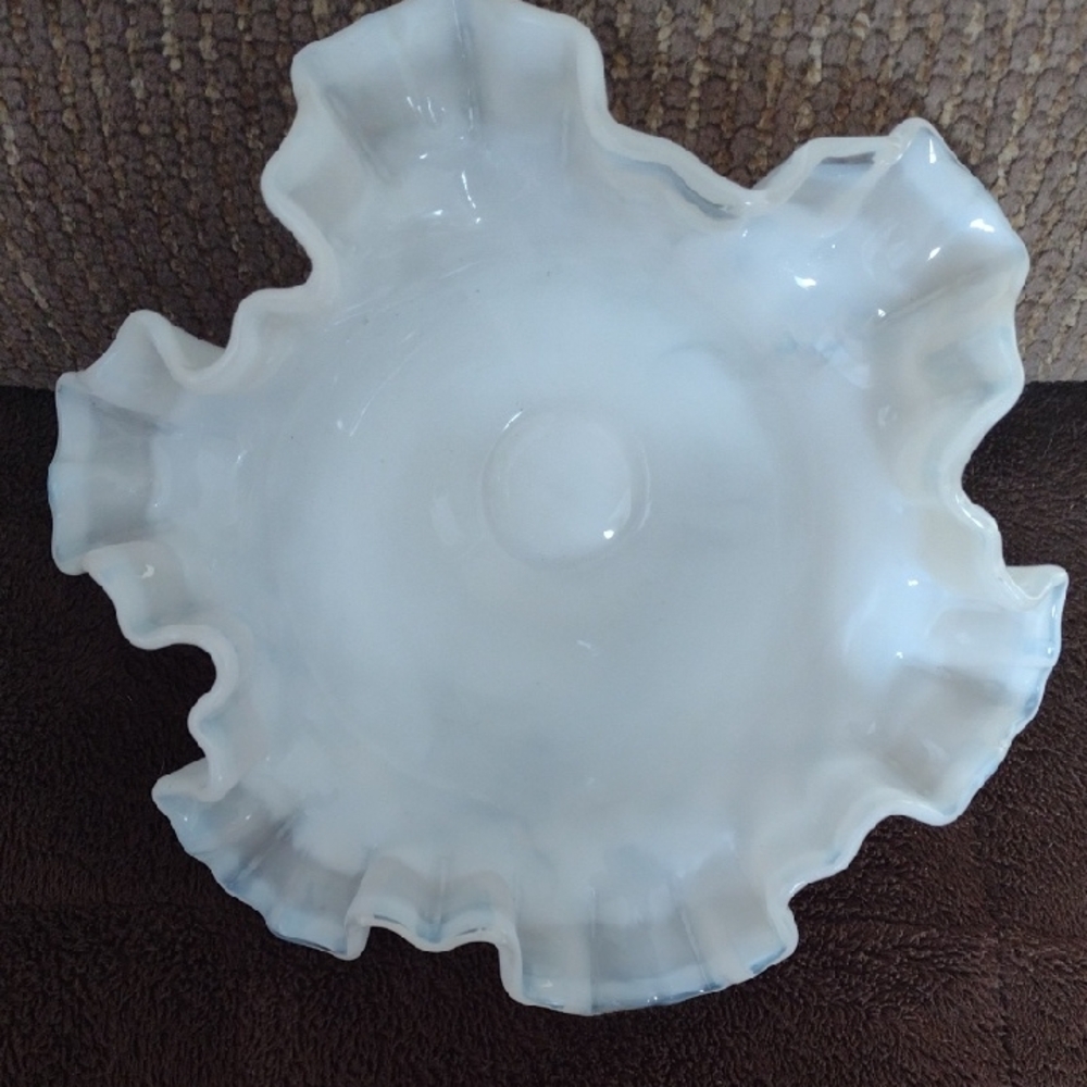 Fenton Art Milkglass Hobnail Double Ruffled Edge Candy Dish Vintage
